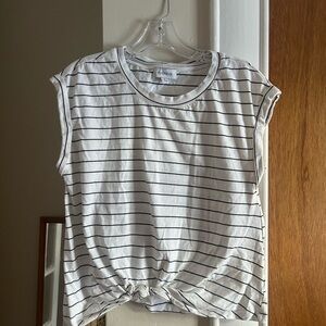 Evereve Black and White Striped Knot-Front Tee